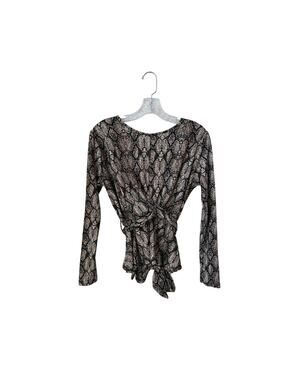 4SI3NNA Snake Skin Long Sleeve Wrap Blouse - Size S